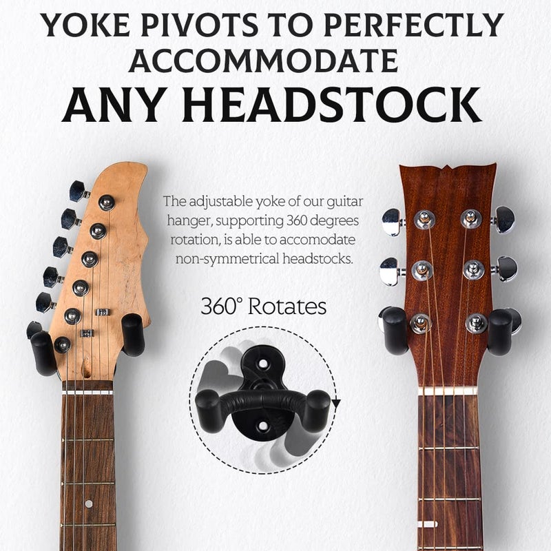 LALAOKS Guitar Hanger Wall Mount 2 Pack Hook Metal Holder Black for Acoustic Electric Bass Guitars Ukulele and More Instruments - Image 2